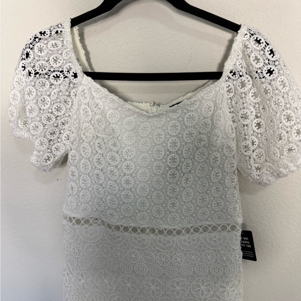 Express White Off The Shoulder Crochet Lace Midi Pencil Dress XS NEW - Picture 5 of 10
